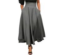 WOYUANSHA Hübscher Rock Bleistiftrock Damen Plissee Maxi Rock Große Schaukel Mode Frauen Hohe Taille Taschen Dekoration Elastisch Lady Ankke Länge Unten L Grau