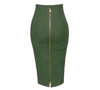 WOYUANSHA Hübscher Rock Bleistiftrock Damen Sexy Solid Zipper Bandage Rock Frauen Elastisch Bodycon Bleistift Röcke 58Cm S H888-Armygreen