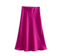 WOYUANSHA Hübscher Rock Bleistiftrock Damen Solide Satin Elastische Taille Frauen A-Linie Rock Weiblich Schlank S Fuchsia