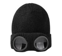 WOYUANSHA Mütze Beanie Hut Brillen Strick Mütze Unisex Bomber Hut Elastisch, Weich, Warme Ohren Schutz Kappe, Wind Dicht, Dekorative Mütze, Kopf Bedeckung M Schwarz