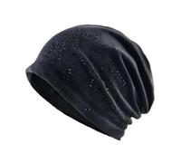 WOYUANSHA Mütze Beanie Hut Damen Blumen Strass Hut Damen Glanz Samt Geklebt Skull Ies Mütze Weibliche Mütze Mütze Schwarz