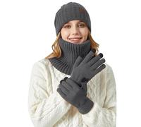 WOYUANSHA Mütze Beanie Hut Herren Damen Verdickt Warm Gestrickt Hut Schal Handschuhe Dreiteiliges Set Unisex Warme Schal Mütze Handschuhe Set Einheits Größe Grau