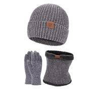 WOYUANSHA Mütze Beanie Hut Warmes Set Unisex Beanie Tele Finger Handschuhe Futter Schal Herren Strick Mütze Schal Handschuh Größe Grau