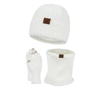 WOYUANSHA Mütze Beanie Hut Warmes Set Unisex Beanie Tele Finger Handschuhe Futter Schal Herren Strick Mütze Schal Handschuh Größe Weiß