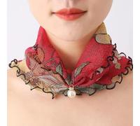 WOYUANSHA Schal Mode Bedruckter Gaze Schal Perlen Anhänger Schal Frauen Dekorative Kleine Seiden Schal Stirnband 02