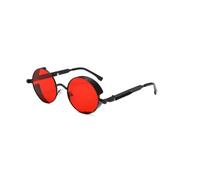 WOYUANSHA Sonnenbrille Herren Metall Sonnenbrille Männer Frauen Mode Runde Gläser Vintage Sonnenbrille (Schwarz Rot)