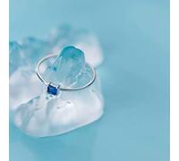 WOZUIMEI S925 Silberringe Frauen im Japanischen und Koreanischen Stil Einfache Kleine Frische Modetrend Persönlichkeit Quadratische Diamantring SchmuckBlue Diamond Rings Style, 16.5