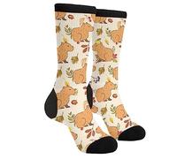 Wpamlrta Lässige Neuheit Lustige Crew Socken Mode Bequeme Männer Und Frauen Verrückte Kleid Socken, Herbstblatt Capybara Orange Ball Wildtier niedlich, One size