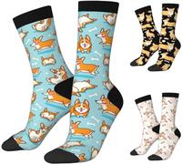 Wpamlrta Lustige Socken für Hundeliebhaber, niedlicher Corgi-Druck, lässige Crew-Socken, Geschenke für Männer und Frauen, Corgi, Lustiger Corgi Dag, One size