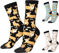 Wpamlrta Lustige Socken für Hundeliebhaber, niedlicher Corgi-Druck, lässige Crew-Socken, Geschenke für Männer und Frauen, Corgi, Netter lustiger Corgi, One size