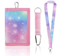 WPPQWP Geldbörse zum Umhängen für Kinder Mädchen mit Sichtfenster, Brustbeutel mit Langen und Kurzen Kordeln (Pink Star River-Muster)