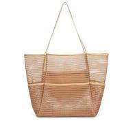 WQNNQW Strandtasche,Beach Bag,Strandtasche Groß,Badetasche,Strandtaschen Netz,Badetasche Xxl Familie,Netztasche,Strandtadche(Braun)