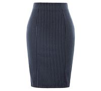 WQZYY&ASDCD Bleistiftrock Frauen Nadelstreifen Bodycon Rock Dame Hohe Taille Hüfte-Wrapped Zurück Split Mode Lässig Büroarbeit Röcke Weiblich L Navyblau