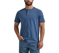 Wrangler Authentics Herren Kurzärmeliges Henley-t-Shirt Hemd, Dunkles Jeansblau, Groß