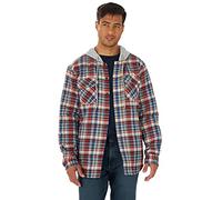 Wrangler Authentics Herren Langärmelige, Gesteppte, gefütterte Flanell-Hemdjacke mit Kapuze Hemd, Blau, L