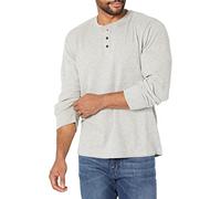 Wrangler Authentics Herren Langärmeliges Henley-Waffelmuster Hemd, Hellgrau, Klein