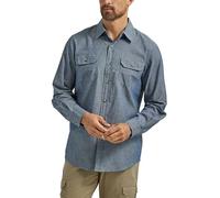 Wrangler Authentics Herren Langarm-Shirt. لال او ل ر ل ا ول langärmeliges Klassisches Gewebtes Button-Down Hemd, Dark Chambray, 3XL