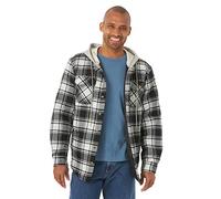 Wrangler Authentics Herren Long Sleeve Quilted Lined Flannel Jacket with Hood Button-Down-Shirt, Schwarz Off-White, XXL