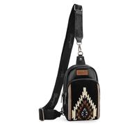 Wrangler Aztec Sling Bag für Damen, Western-Strick-Crossbody-Tasche und Brusttasche mit verstellbarem Riemen, Azteken-Schwarz, Small