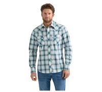 Wrangler Blaugrün Blur Plaid Retro Herren Hemd Spread Collar Langarm Snap Shirt mit drei Druckknöpfen 112359587, Türkis/Ausflug, einfarbig (Getaway Solids), L