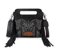Wrangler Crossbody-Tasche für Damen, Western-Fransen, Tragegriff oben, bestickt, Bootscroll, Crossbody-Tasche, A-mittelschwarz, Medium