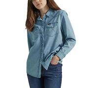 Wrangler Damen Boyfriend Denim Snap Closure Shirt, Gletscher, Mittel