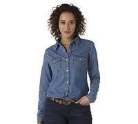 Wrangler Damen Langärmeliges Western Druckknöpfen Hemd, Mid-Denim, Klein