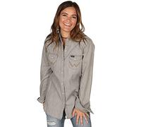 Wrangler Damen Long Sleeve Western Snap Work Shirt Bluse, Grau, X-Klein