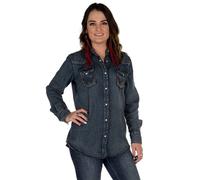 Wrangler Damen Langarm-Western-Arbeitshemdbluse mit Druckknpfen, Denim, Gre L US