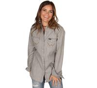 Wrangler Damen Langarm-Western-Arbeitshemdbluse mit Druckknpfen, Grau, Gre S, US