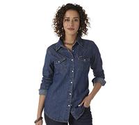 Wrangler Damen Retro-Langarm-Western Druckkn Hemd, Dunkles Denim, X-Groß