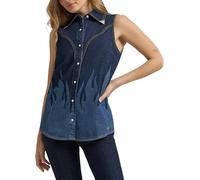 Wrangler Damen X Lainey Wilson Western Snap Front Ärmelloses Shirt, Dark Denim W/Flame, X-Groß