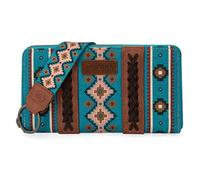Wrangler Geldbörse für Damen, Western-Azteken-Clutch, Handgelenktasche mit Kreditkartenfach, Dunkles Türkis, Einheitsgröße, Trendig
