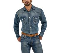 Wrangler Herren Cowboy Cut Western Langarm Snap Arbeitshemd Washed Finish, Antikblau, XX-Large