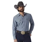 Wrangler Herren Cowboy-Schnitt, Western-Arbeitshemd, langärmelig, Druckknopfverschluss, gewaschenes Finish Hemd, Medium Blue Chambray, 19" Neck 36" Sleeve