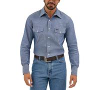 Wrangler Herren Cowboy-Schnitt Western Langarm Snap Work Shirt Firm Finish, Medium Blue Chambray, 18.5-38