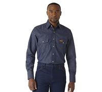 Wrangler Herren Fr Flame Resistant Western Langarmhemd mit Zwei Taschen und Druckknöpfen Work Utility Hemd, Denim, Large Hoch