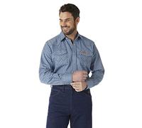 Wrangler Herren Fr Schwer Entflammbares Westernhemd mit Druckknöpfen und Zwei Taschen Work Utility Hemd, Blau kariert, Large Hoch