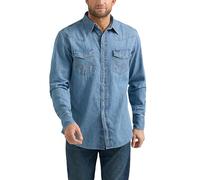 Wrangler Herren Jeanshemd aus der Denim-Kollektion mit Druckknöpfen, Light Wash Denim, Large Hoch