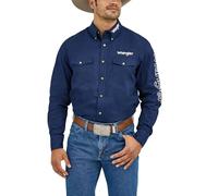 Wrangler Herren Western Logo Two Pocket Long Sleeve Shirt Hemd mit Button-Down-Kragen, Marineblau, Klein