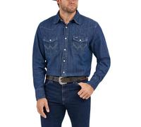 Wrangler Herren Westernhemd mit Cowboy-Schnitt, langärmelig, mit Druckknöpfen, verwaschenes Finish Hemd, Dunkles Denim, XL