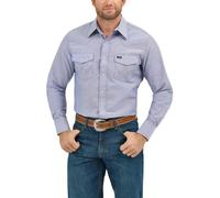 Wrangler Herren Westernhemd mit Langen Ärmeln, Druckknopfverschluss, Gewaschene Oberfläche - Blau - 39 cm Hals
