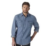 Wrangler Herren Westernhemd mit Langen Ärmeln, Druckknopfverschluss, Gewaschene Oberfläche - Blau - X-Large Hoch