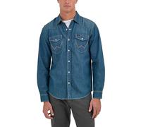 Wrangler Iconic Denim Herren-Hemd, Normale Passform, Druckknöpfe, Tobacco Denim, L