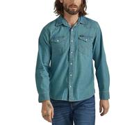 Wrangler Herren Iconic Denim Regular Fit Snap Shirt Hemd mit Button-Down-Kragen, Grit Wash, Klein