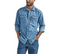 Wrangler Herren Iconic Denim Regular Fit Snap Shirt Hemd mit Button-Down-Kragen, Lake Wash, L