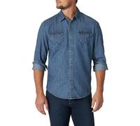 Wrangler Herren Iconic Regular Fit Snap Shirt Hemd mit Button-Down-Kragen, Mid Tint Denim, XL