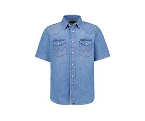 Wrangler Kurzarmhemd Herren Regular Fit Kurzarm Baumwolle blau, L