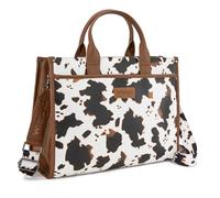 Wrangler Laptoptasche für Damen, 39,6 cm (15,6 Zoll), Vintage, Arbeitstasche für Business, Aktentasche, Handtasche mit verstellbarem Schultergurt, Kuhdruck, Braun, WG288-8119COW-BR
