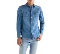 Langarmhemd WRANGLER "WESTERN SHIRT", Herren, Gr. 4XL, N-Gr, mid_light_wash, Web, Obermaterial: 100% Baumwolle, regular fit normal, Ärmel mit Ärmelschlitz Manschette mit Druckknöpfen, Hemden (24037235